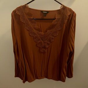 Express Women's Blush Lace V-Neck Blouse